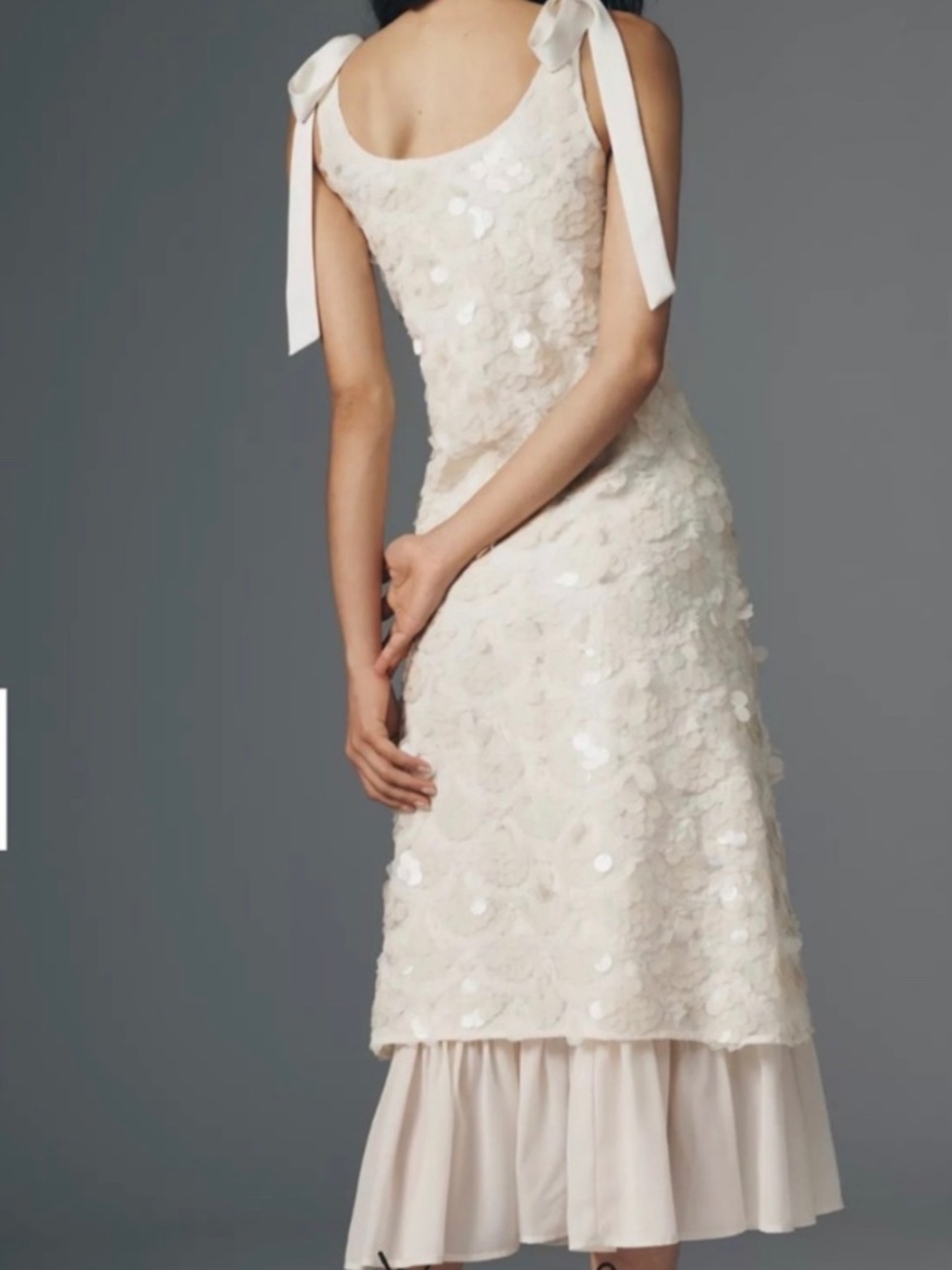 NWOT En Saison Emryn A-Line Cream Sequin Maxi Dress with Tie Shoulders